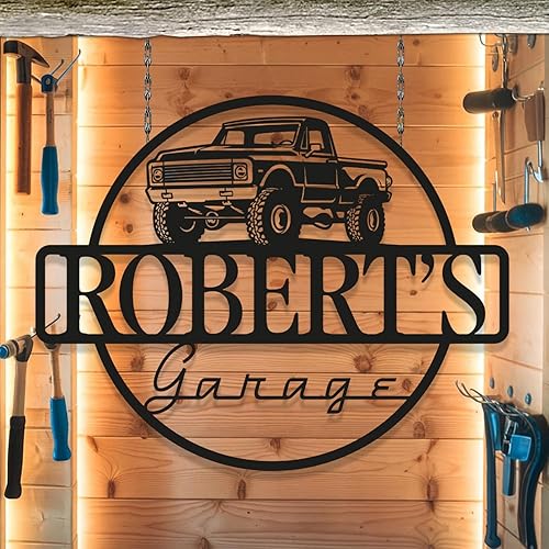 Miniatura 10 de Letrero de nombre de garaje personalizado, letreros metálicos personalizados para taller de mecánico, regalos de mecánico, regalo de arte de pared