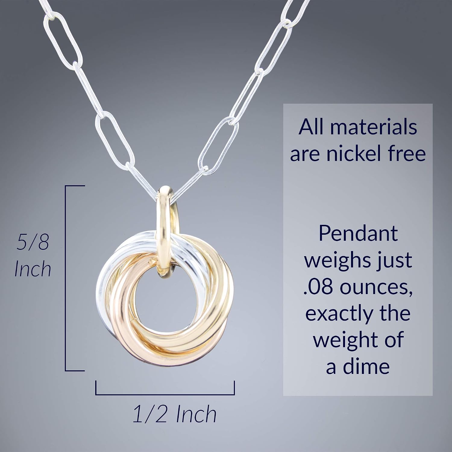 Tahmi Tricolor Love Knot Dainty Jewelry Gift Set Idea for Women with Sterling Silver 925 and 14K Yellow and Rose Gold-Filled Dangle Earrings and 20 Inch Pendant Necklace with Paperclip Chain
