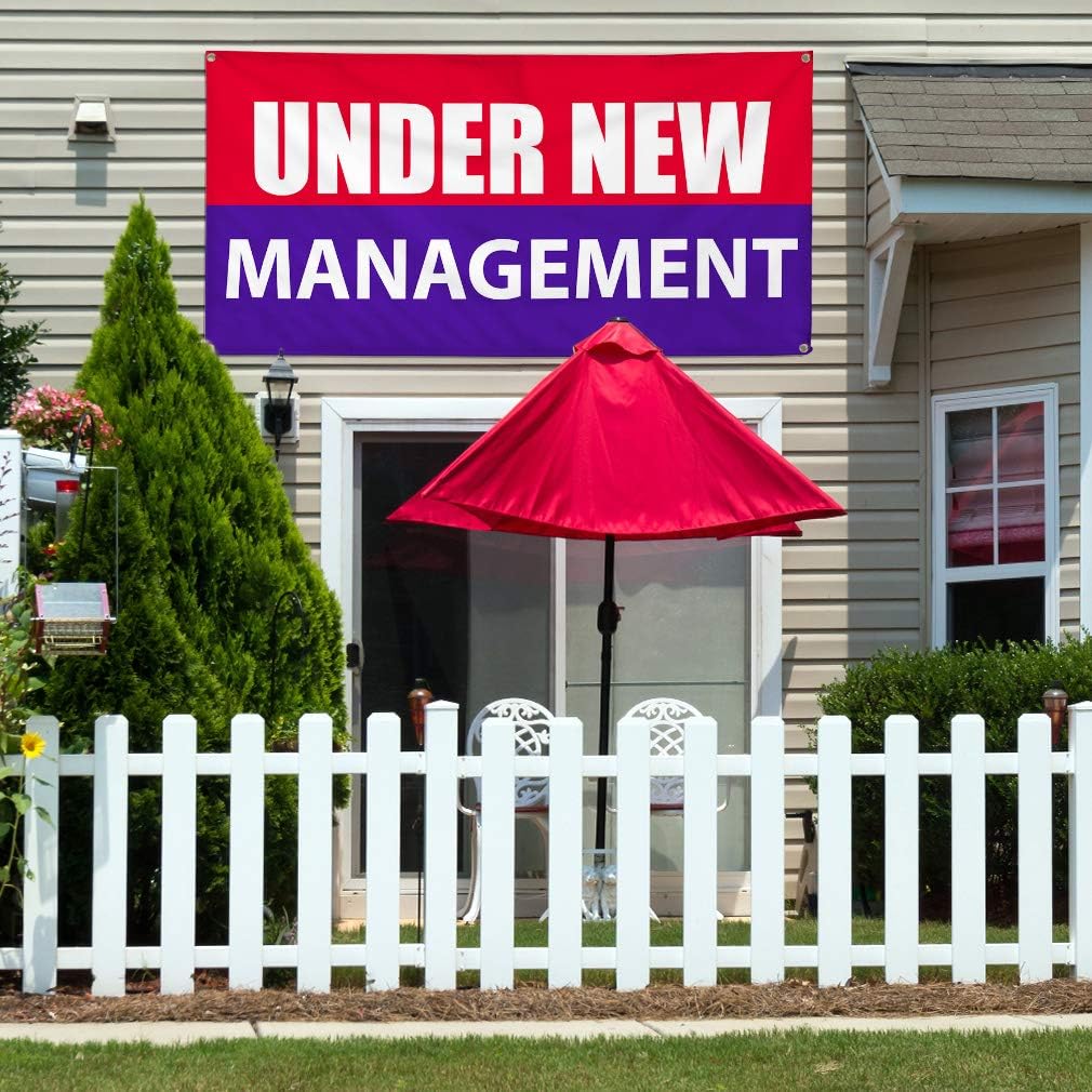 Vinyl Banner Multiple Sizes Under New Management Advertising Printing Z Business Outdoor Weatherproof Industrial Yard Signs Blue 4 Grommets 16x40Inches