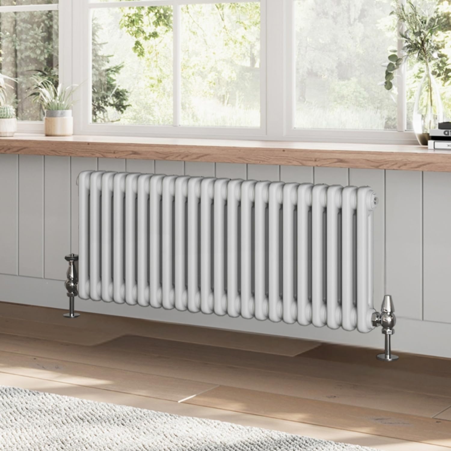 Go Bathrooms Utopia White Horizontal Radiator 400 x 1010mm Traditional Cast Iron Style 2 Column White Central Heating Living Room Radiator โ image 1
