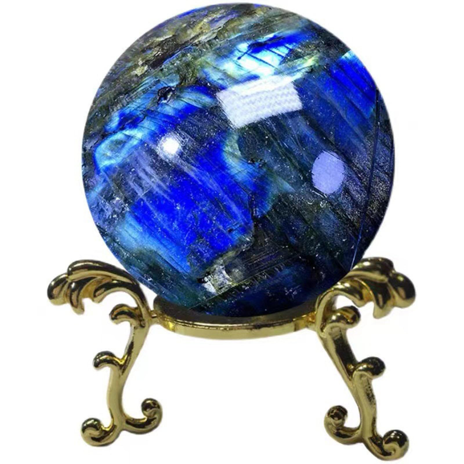 AUOQKQUT Labradorite Crystal Ball with Stand Gemstone Sphere Sculpture Figurine for Decorative Magic Photography Witchy Gifts,4cm/1.6in