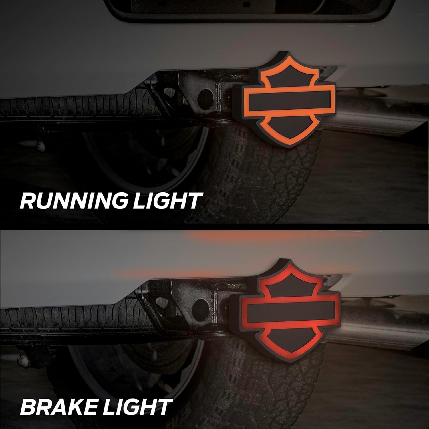 Plasticolor 002319R01 Harley-Davidson Bar & Shield Silhouette Lighted Hitch Plug - Orange/Black