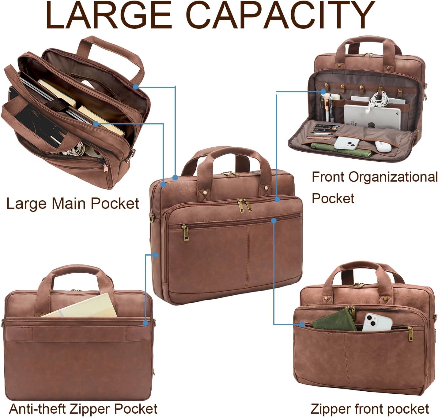 Briefcase for Men Leather Laptop Bag 16 Inch Messenger Bag Vintage Crossbody Laptop Computer Bag for Business,Work,Travel