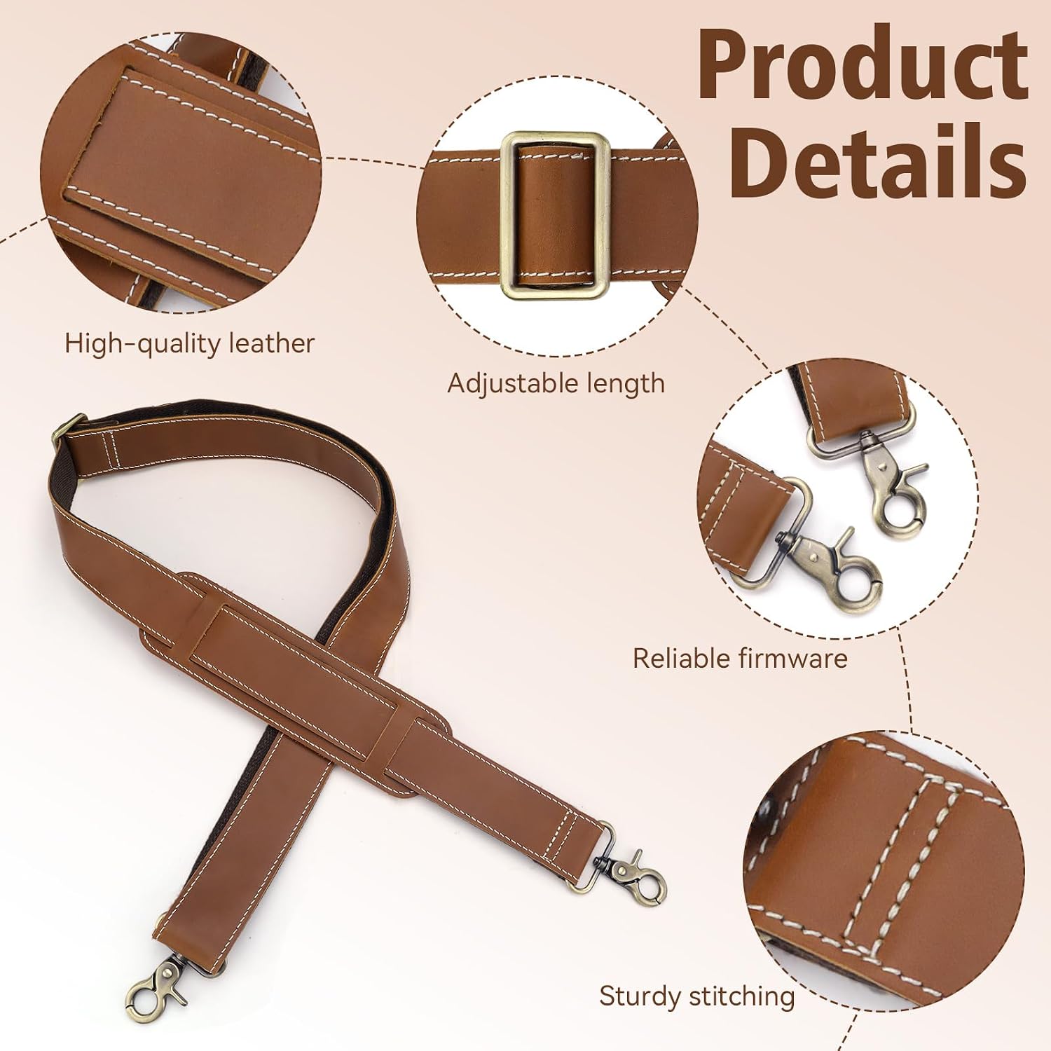 Genuine Leather Shoulder Strap with Comfortable Pad & Swivel Hook, Adjustable Leather Bag Strap Replacement 55 Inch Long for Crossbody Purse Messenger Handbag Duffel Bag Briefcase (Brown)