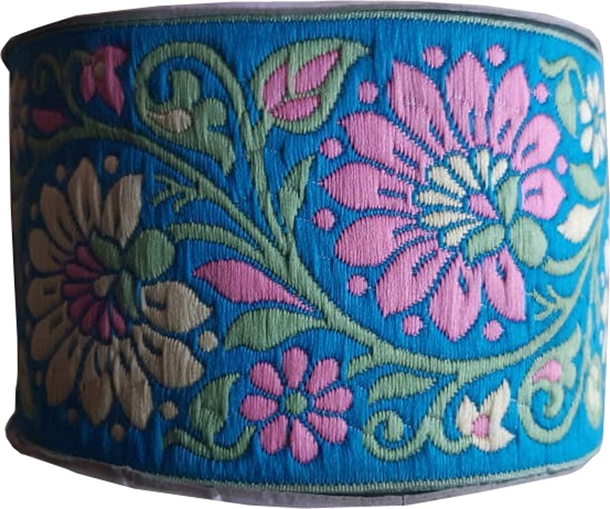 KVR Nylon Polyester Silk Jacquard Wedding Party Woven Embroidery Home Decoration Ribbon Lace Decoration Garment Dress Skirt Packing (370-2.60 inch Wide, 9 Yard in roll)