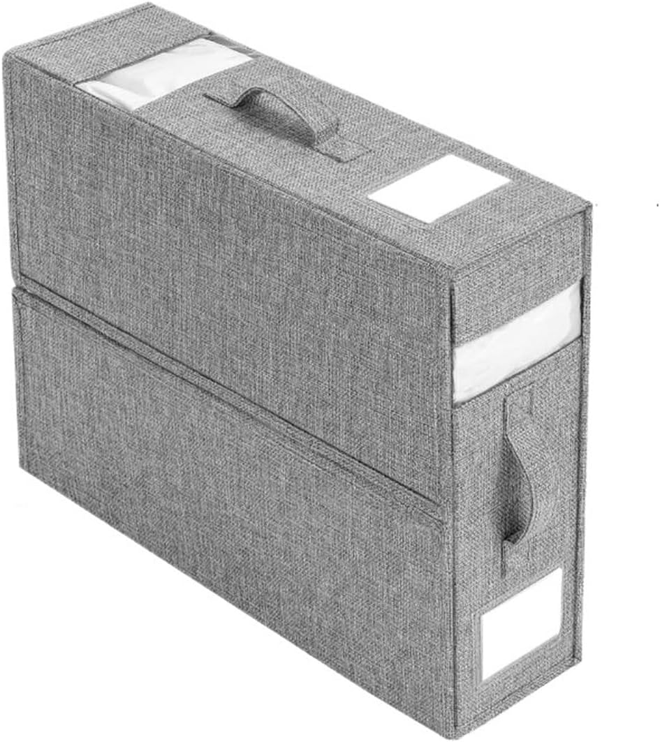 Under Bed Storage Box 2 PC Bed Sheet Set Storage Box Fabric Visible Window Zipper Folding Blanket Finishing Box Wardrobe Bedding Storage Closet Organizer(Grey)