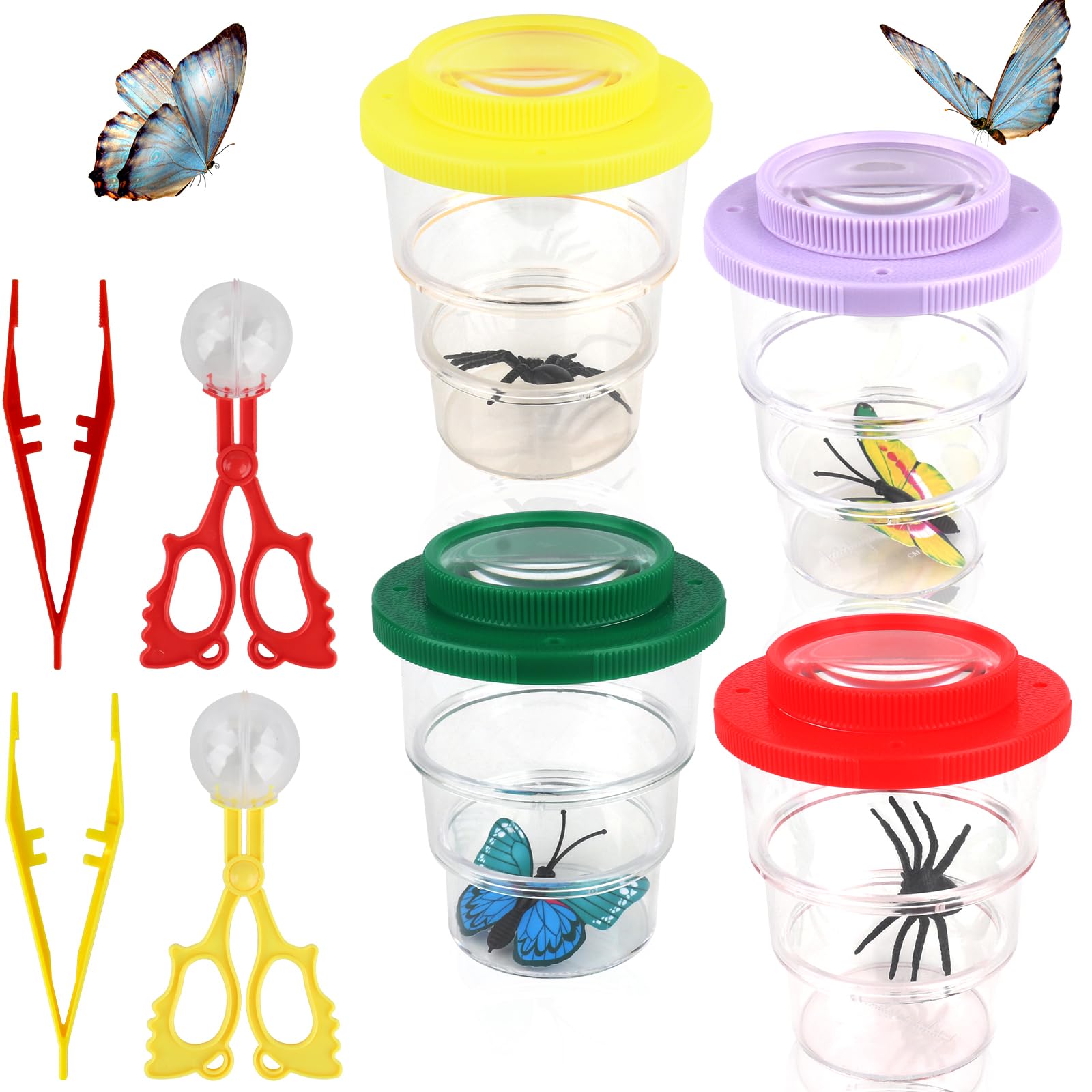 Hojalis Caja de Observación de Insectos, 8Pcs Caja de Colección de Insectos, Pinzas, Receptor de Insectos Esféricos, Caja de Observación de Insectos para Niños, Kit De Explorador Al Aire Libre