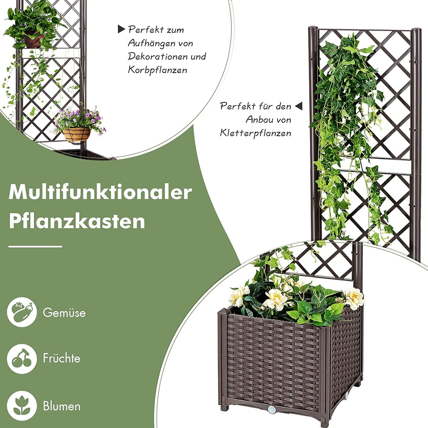 GOPLUS Blumenkasten mit Rankgitter, Hochbeet mit Spalier fr  Kletterpflanzen & Topfpflanzen, Pflanzbeet mit Drainagelchern fr Balkon  Hinterhof Garten (40 x 40 x 135 cm): Amazon.de: Garten