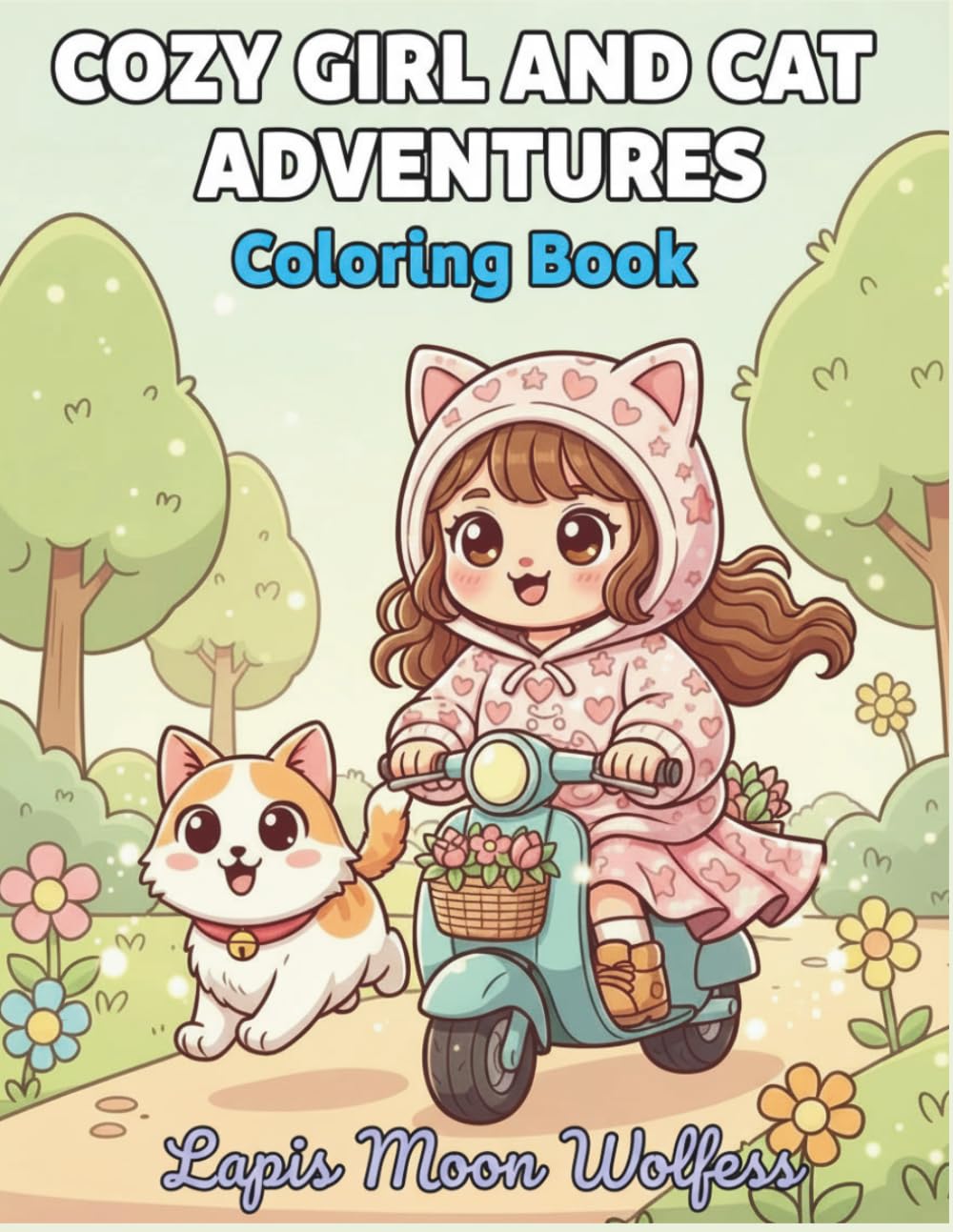 Cozy Girl and Cat Adventures Coloring Book for Teens and Adults: Cute Kawaii Scenes for Relaxation and Fun