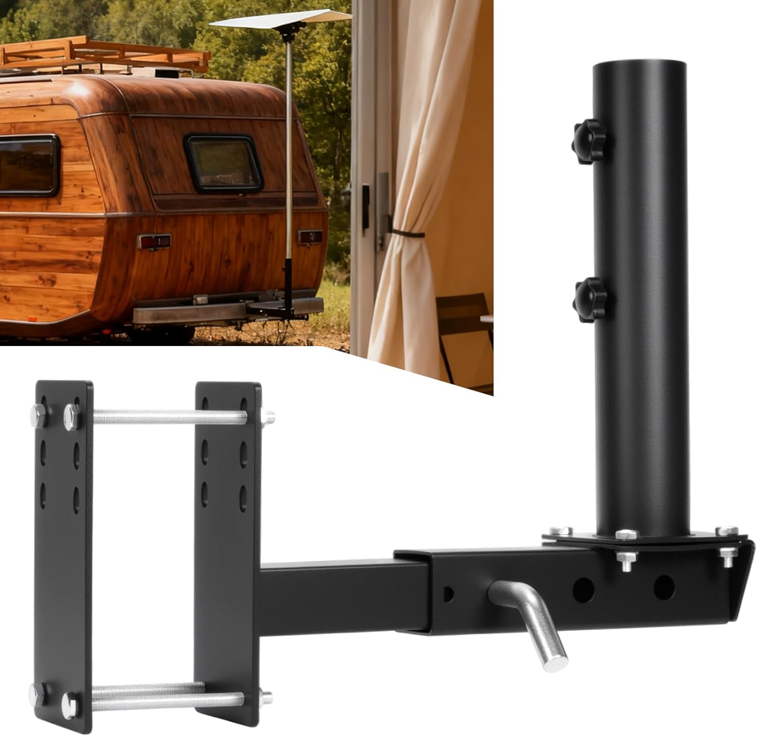 RV Flag Pole Mount Holder Stainless Steel RV Frame Hitch Bumper 3 in 1 Flagpole Holder Universally for 2" Receiver on RV SUV Pickup Truck Camper Trailer