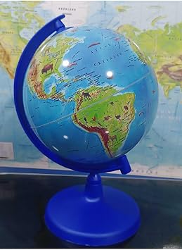 Dünya Küresi Işıksız Hayvan Figürlü 20 Cm Çap,31 Cm Yükseklik Eğitici Dekoratif Yer Küre Atlas, Mavi