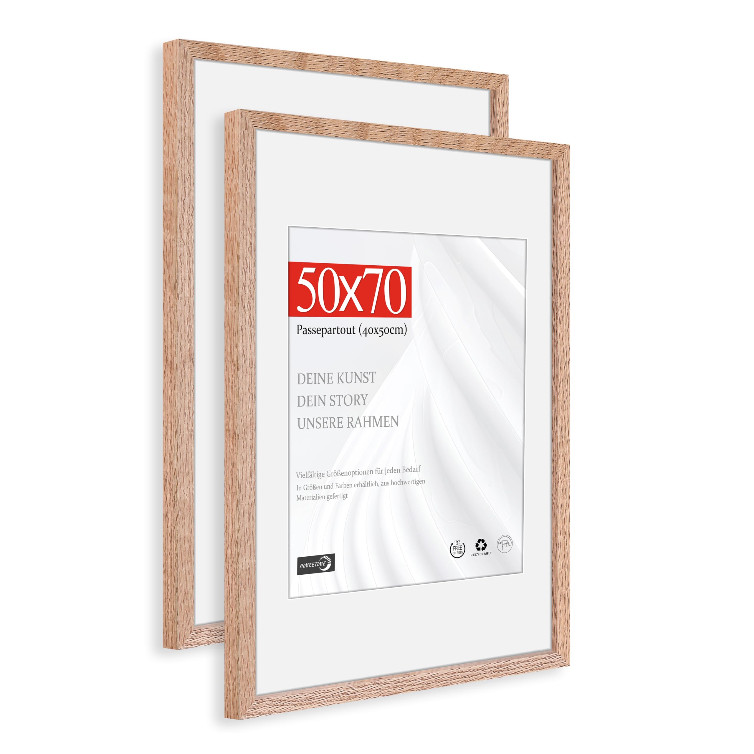 HIMEETIME® 2x Bilderrahmen für 50 x 70 cm Natur Holz Eiche Dünner Rahmen,Picture Frame 50x70cm,Großer DIY-Collage-Rahmen mit Folienabdeckung – Nur zur Wandmontage