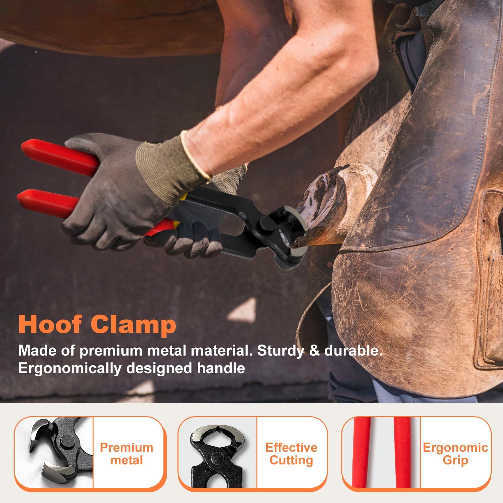 8 inch Farrier Tools Kit (8 Piece) Horse Goat Hoof Trimmers Carbon Steel Nippers Shears Nail Clipper, Mini Rasp, Hoof Trimming Cutter Knife, File for Pig Sheep Donkey Equine Supplies with Storage Bag - image 2
