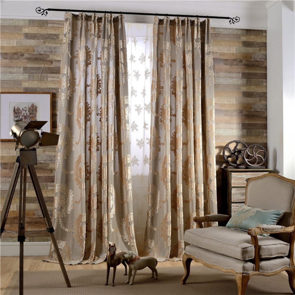 KoTing European Luxury Brown Curtain for Living Room Royal Drapes Grommet Top 72W 96Long