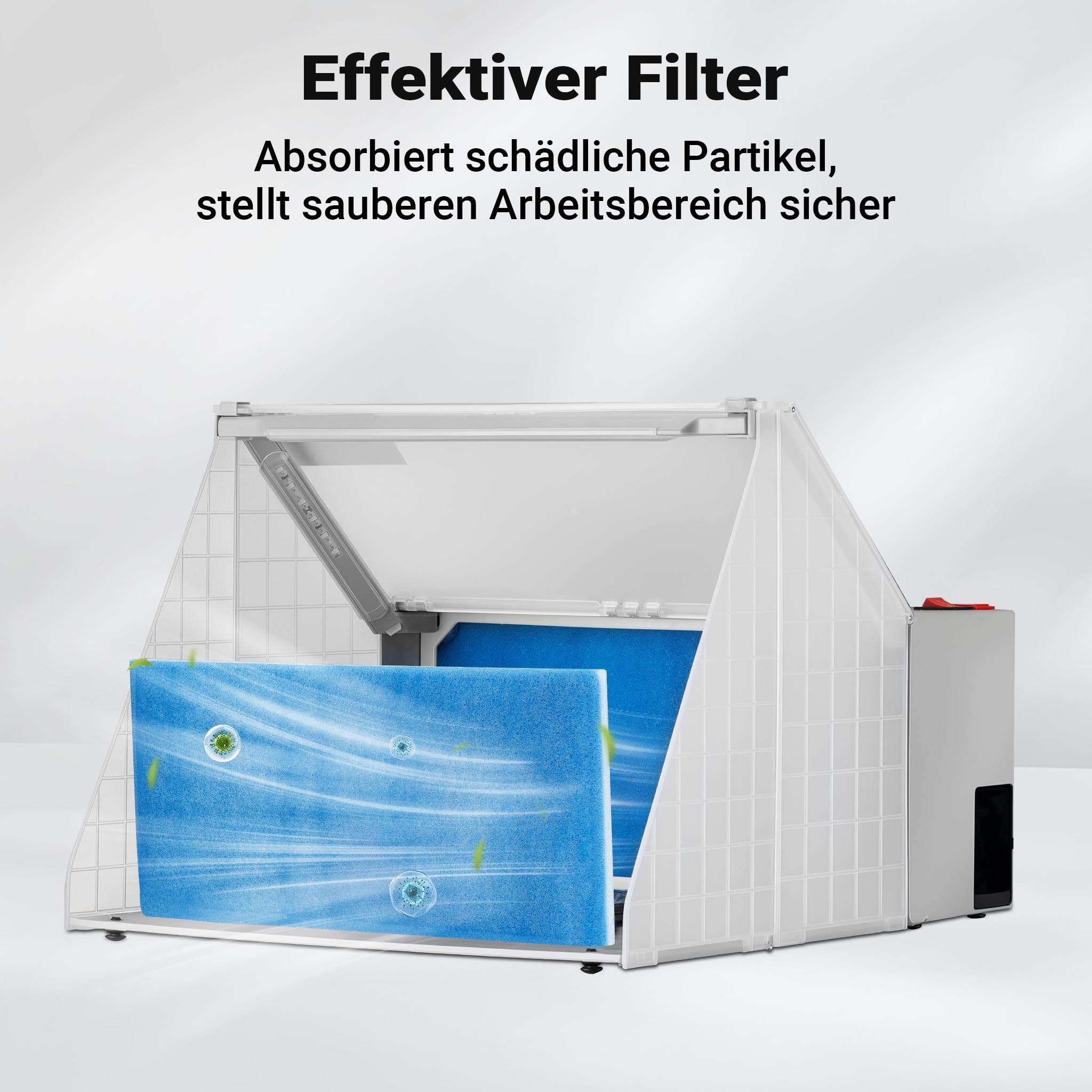 Wiltec Airbrush Absauganlage 4 m³/min, nur 47 dB, zur Absaugung von Farbe Farbnebel Sprühnebel, Filter erweiterbar, mit LED Beleuchtung, Lackierkabine für Airbrush-Arbeiten