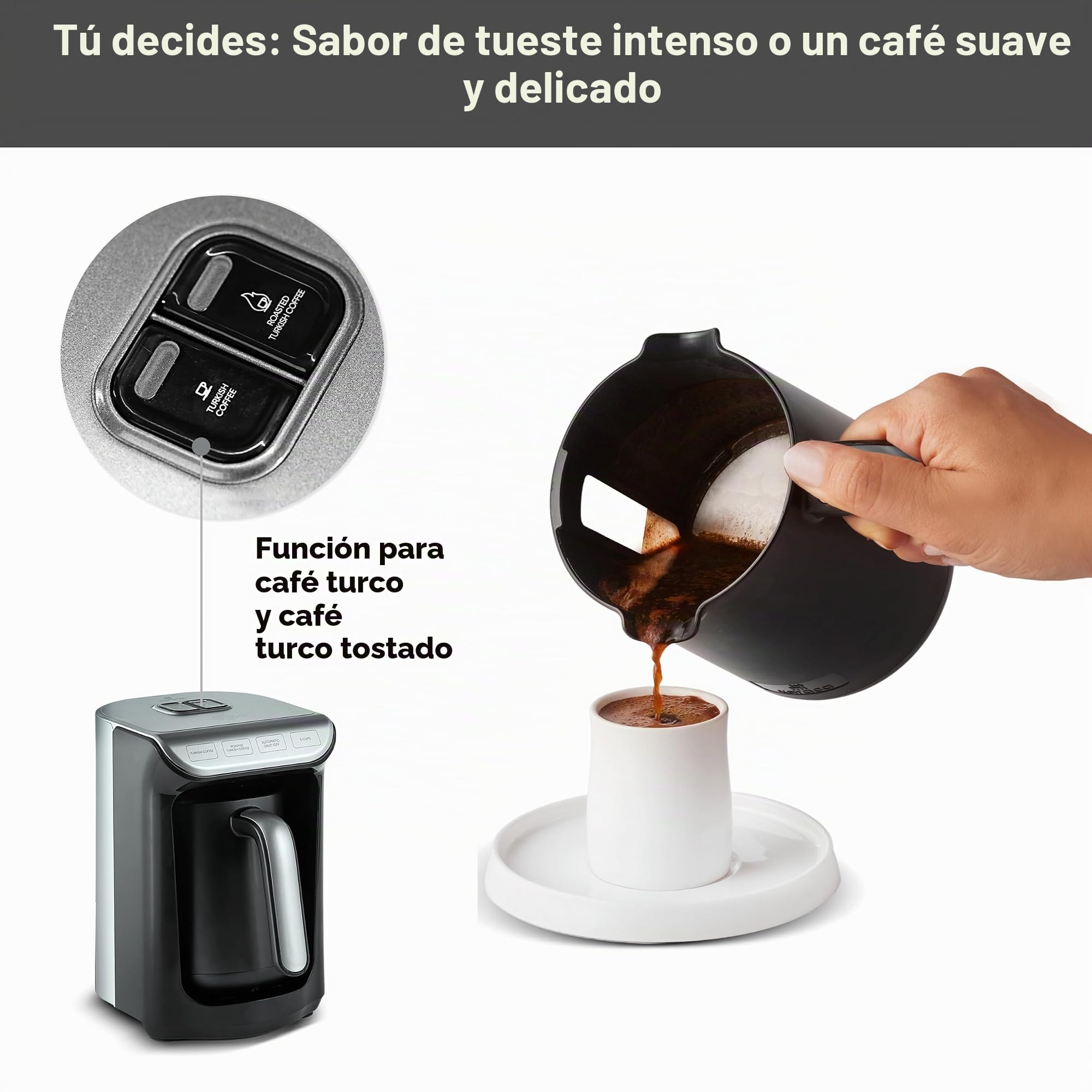 KARACA Hatır Roast Cafetera turca antracita 5 tazas capacidad mucha espuma, 535 W, sistema de alerta por voz, sistema de alerta de luz, cuchara medidora, fácil limpieza