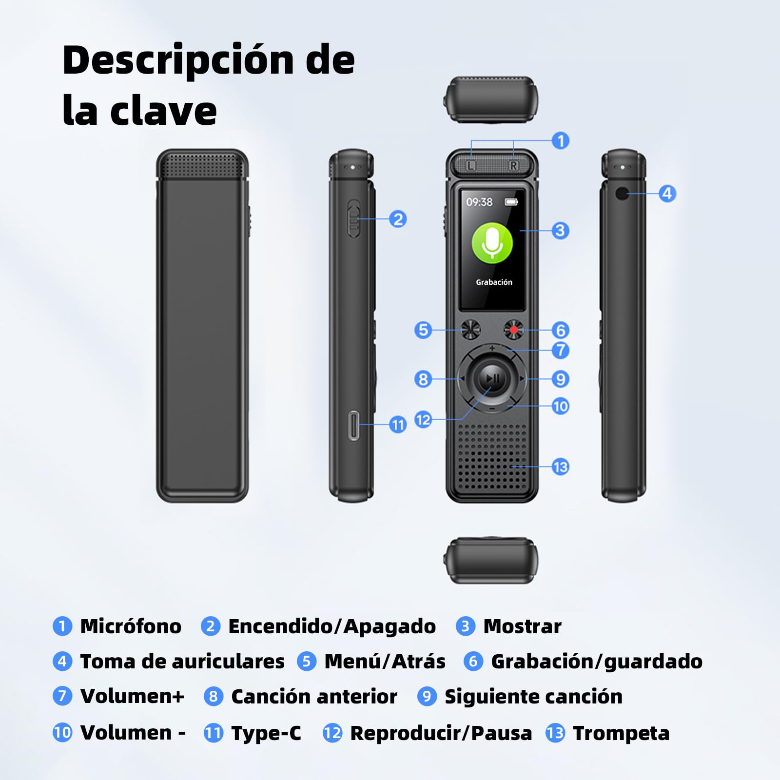 Grabadora de Voz Espia, Memoria de 64 GB, Desbloqueo de Contraseña, Grabadora Voz con Reproductor MP3, Grabadora de Voz Recargable por USB para Reuniones y Entrevistas(10.5 * 2.8 * 1.8)