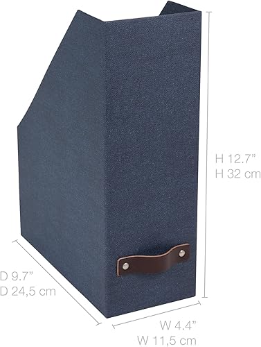 Miniatura 2 de Bigso Estelle - Caja de almacenamiento vertical de fibra de fibra de lona  Revista y organizador para papeles con mango de cuero  Soporte para