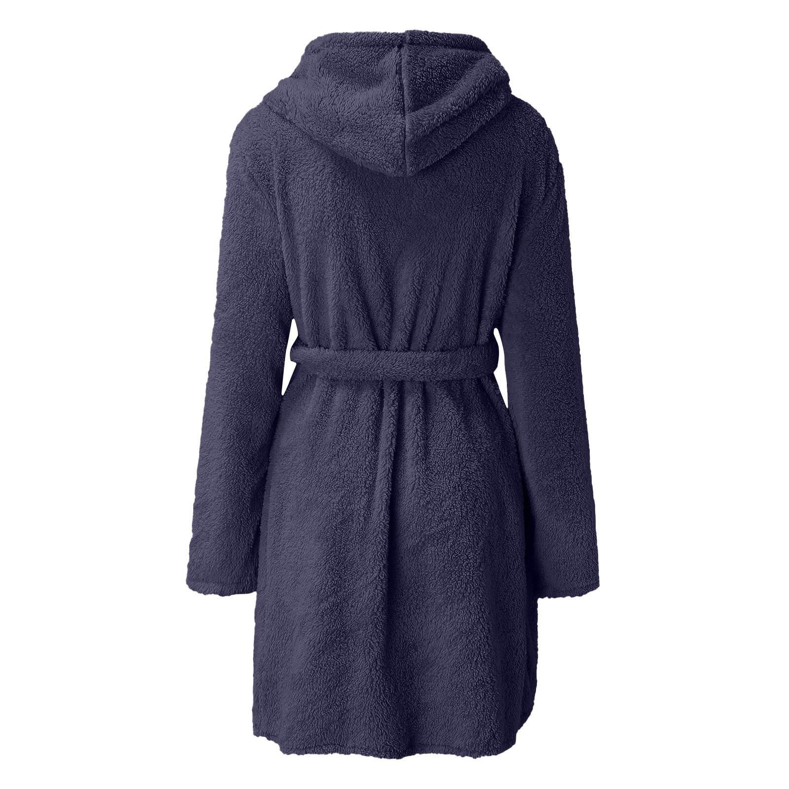 Albornoz Morado de Felpa de Invierno para Mujer - Bata Lisa, Suave y Cálida con Bolsillos - Cómoda, Ligera y de Manga Larga