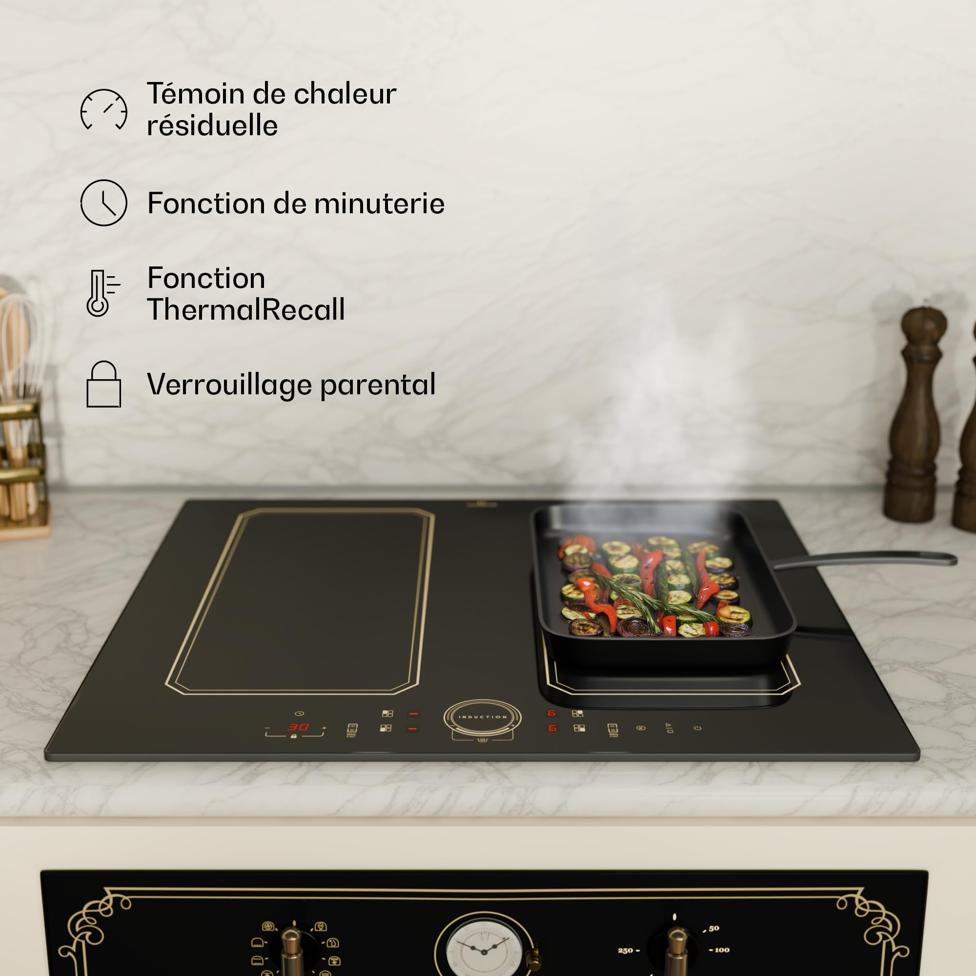 Klarstein Plaque Induction Electrique 4 Feux 7000W 240V Smart Touch Control Affichage Numérique Minuterie