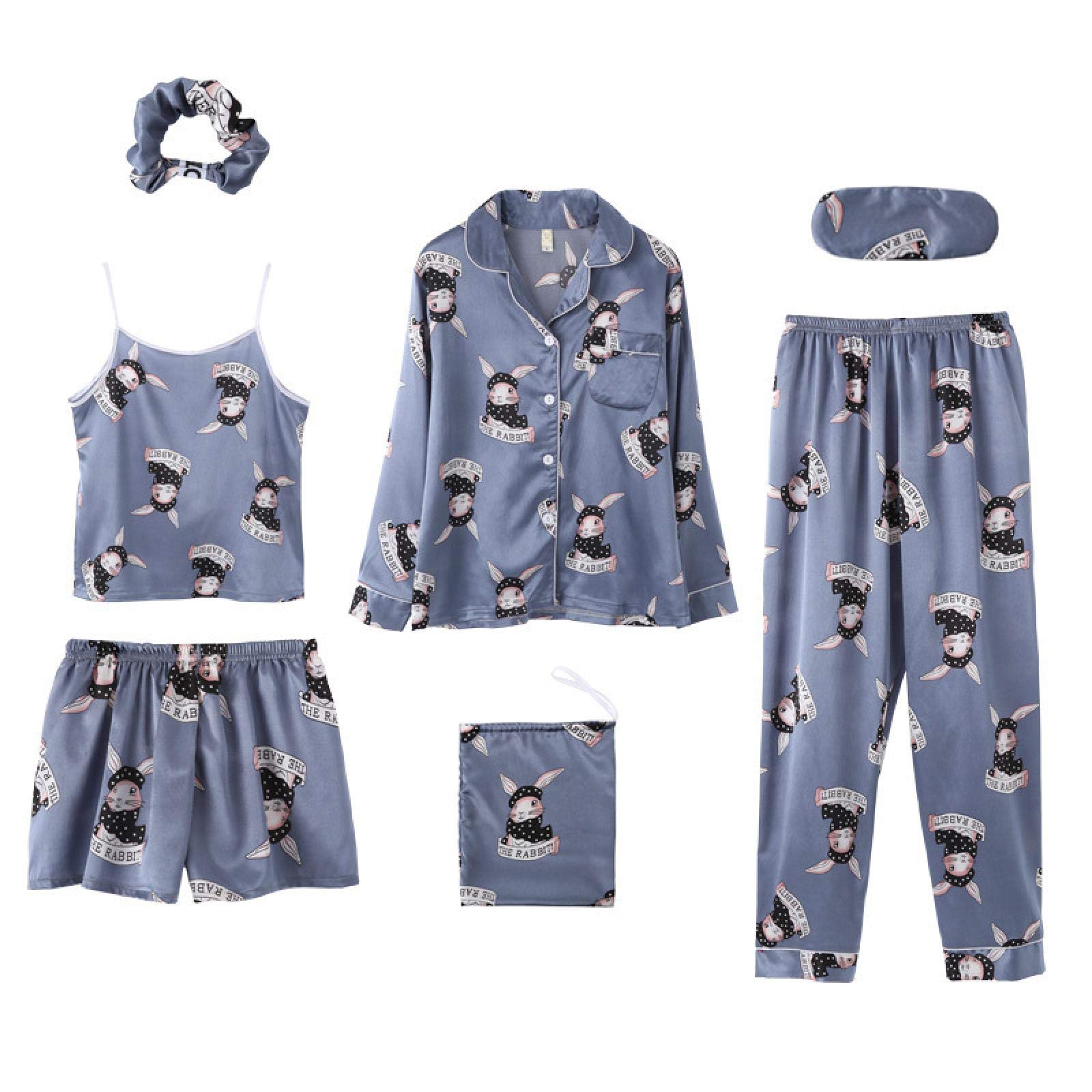 Pyjama en soie glacée haut de gamme vêtement de nuit bleu taille M