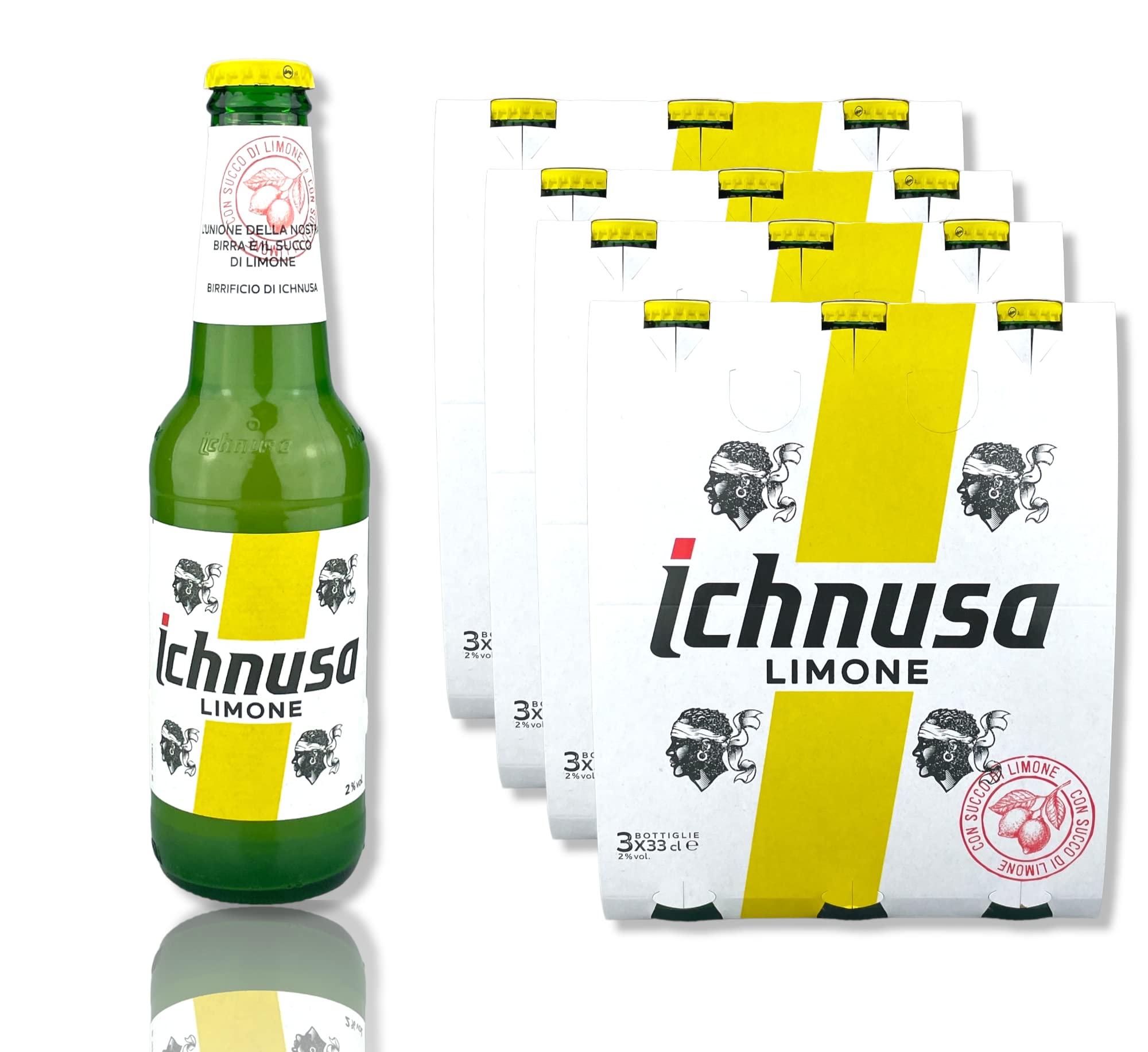 12 x 0,33l Birra Ichnusa Limone Bier - Radler auf sardische Art mit 2% Alc.inkl. Original Bierdeckel
