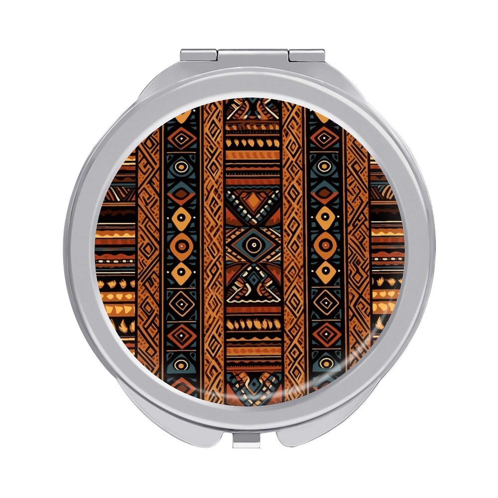 VstaDank Traditional African Design Pattern Travel Makeup Mirror Cute Compact Mirror for Women 1X/2X Magnifying Metal Pocket Makeup Mirrors Folding Round Makeup Mirrors for Handbag Wallet & Gift