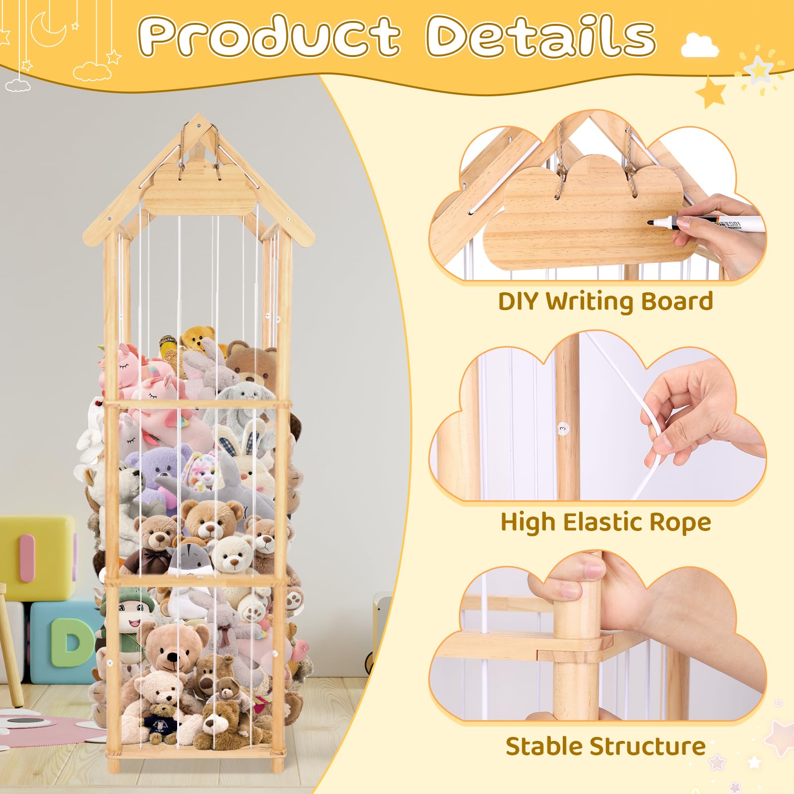 Contenitore per animali di peluche con ruote 360° 150x40x40 cm