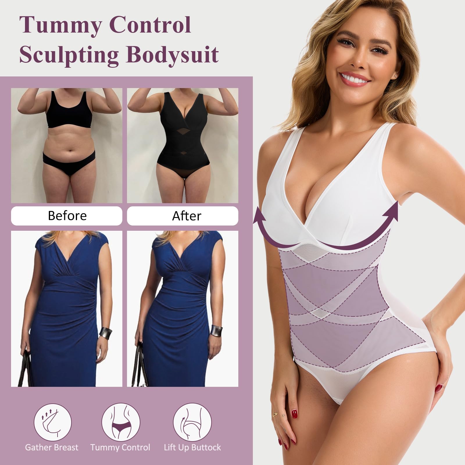 SHAPERIN Shapewear Damen Body Shaper Miederbody Bauchweg Stark Formend Shaping Body Nahtlos Tank Top Bodysuit