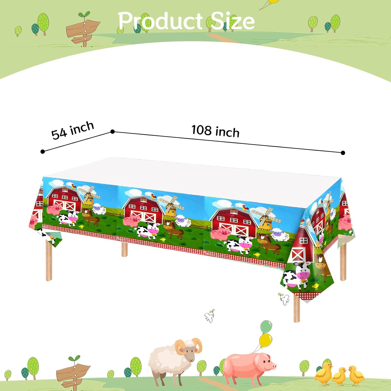 MEMOVAN Farm Animal Party Tablecloth 3pcs Disposable Farmhouse Barnyard Theme Tablecloth Table Cover Table Decoration for Farm Cow Barnyard Theme Birthday Baby Shower Party Supplies 108 x 54 in
