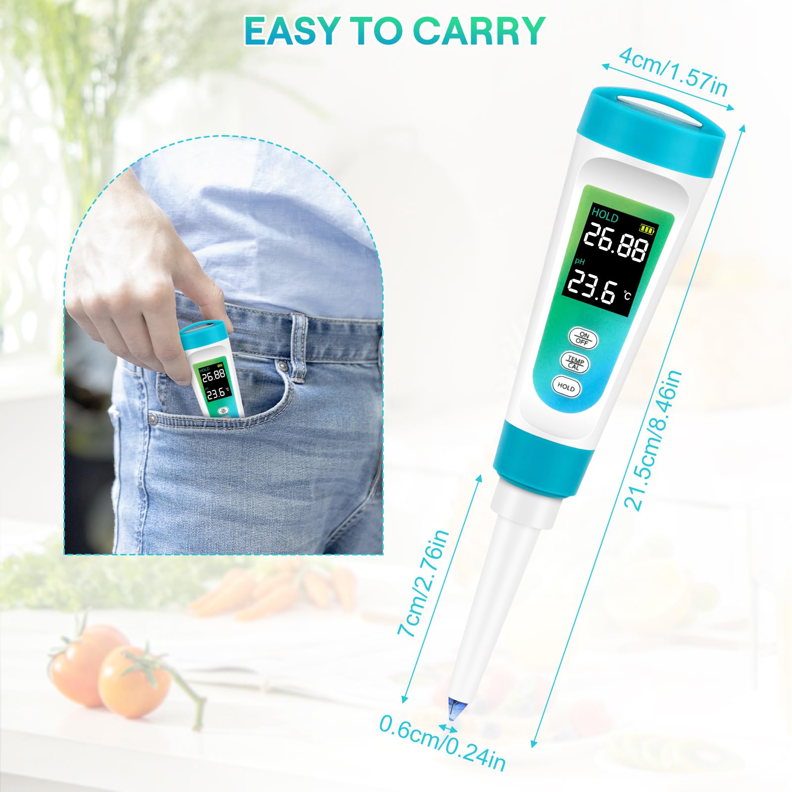 pH Mètre Alimentaire, Testeur de pH pour Substances semi-solides & liquides, avec affichage LCD °C/°F, pH Mètre Alimentaire Testeur pour Pâte à Pain et Levain