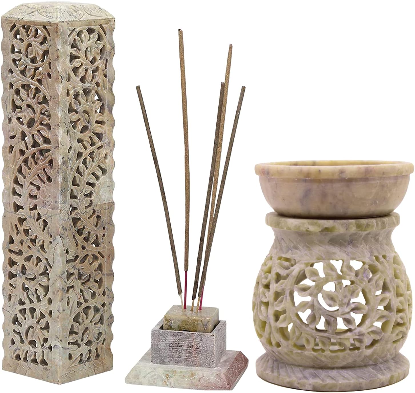 Marble Soapstone Incense Stick Burner | Candle Stick Holder | Tea Light Burner with Marble Soapstone Candle Aroma Burner | Oil Diffuser | Tea Light Holder | Wax Burner.