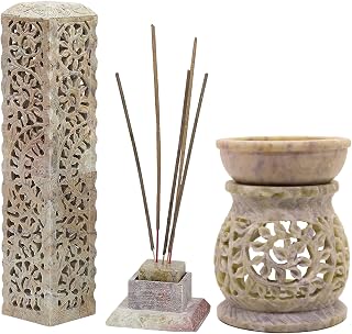 Marble Soapstone Incense Stick Burner | Candle Stick Holder | Tea Light Burner with Marble Soapstone Candle Aroma Burner | Oil Diffuser | Tea Light Holder | Wax Burner.