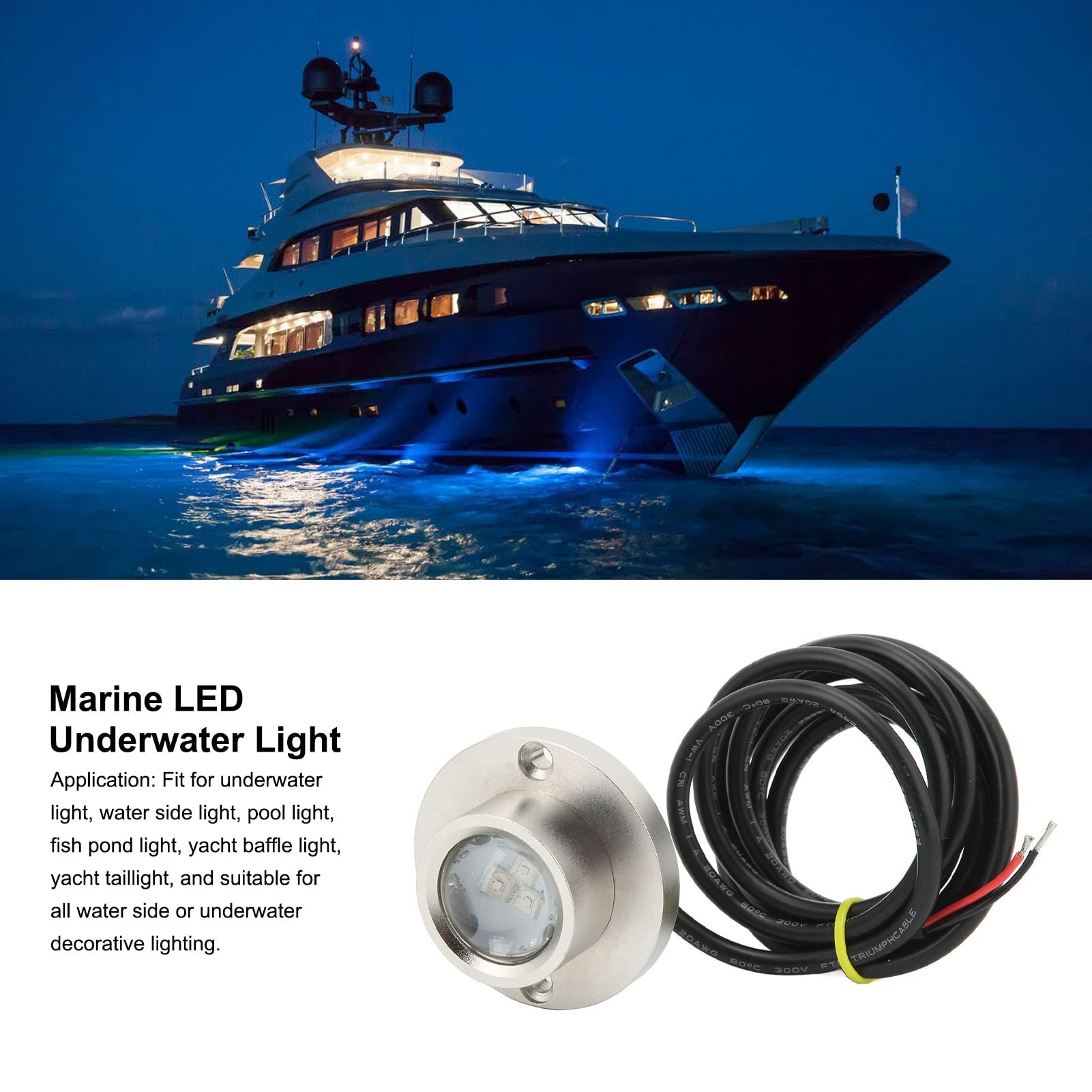 LOCADENCE LED Bootslicht, 12 V 24 VDC, 6 Helle LED Lampenperlen, IP68, Edelstahl, 1,5 M Stromkabel, Boots Unterwasserlicht Für Boote, Yachten, Ozeane, Motorboote (RGBW