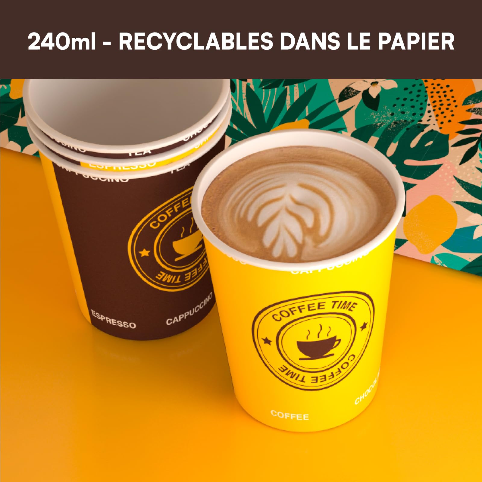 100 Gobelets Carton 240ml Avec Couvercles - Écologiques, Biodégradables - Pour Café Chaud & Boissons Froides
