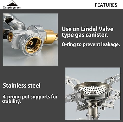 Miniatura 3 de CAMPINGMOON Estufa superior de recipiente portátil compacto plegable con micro regulador con 4Flex con encendedor XD-2F (plateado)