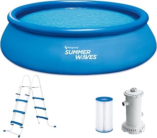 Summer Waves Quick Up Complete Swimming Pool Set | Round 457 x 107 cm Blue | Above Ground Pool | Garden Pool and Pool with Filter Pump, Non-Woven Ground Cover and Entrance Ladder
