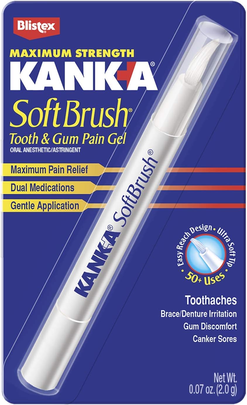 Kank-A Soft Brush Tooth Mouth Pain Gel Maximum Strength, White, 0.21 Oz, Pack of 3