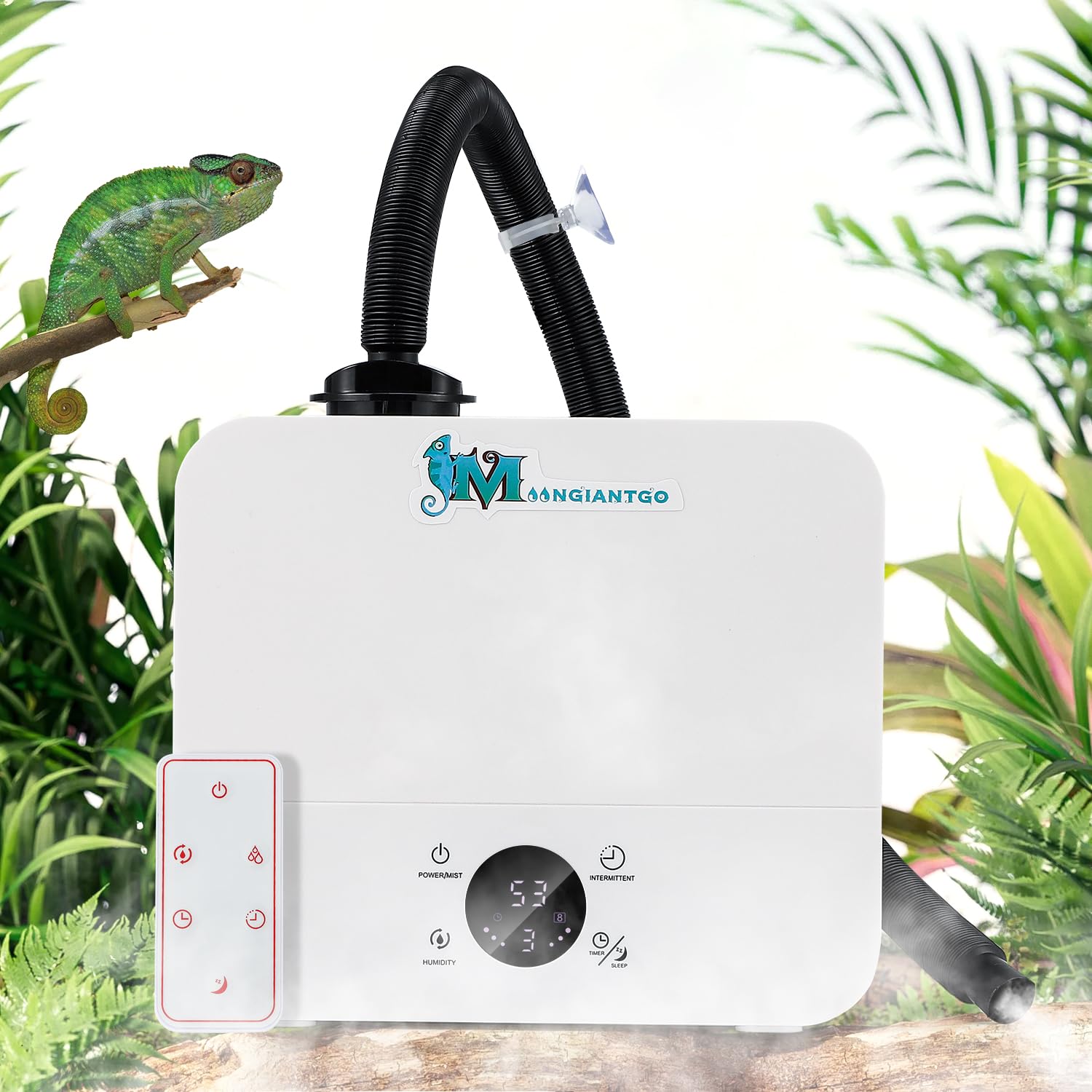 MoongiantgoReptile Humidifier with Humidity Control, 3 Gears Adjustable Fog, Timing Function, Reptile Terrarium Fogger with 2.5L Tank and Extended Hose for Reptiles Lizard Gecko Snake Plants
