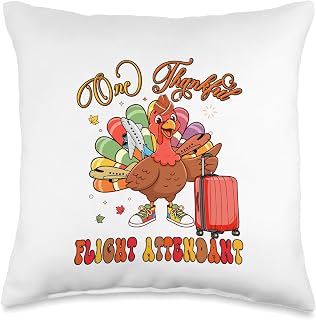 One Thankful Flight Attendant Colorful Turkey Thanksgiving Throw Pillow