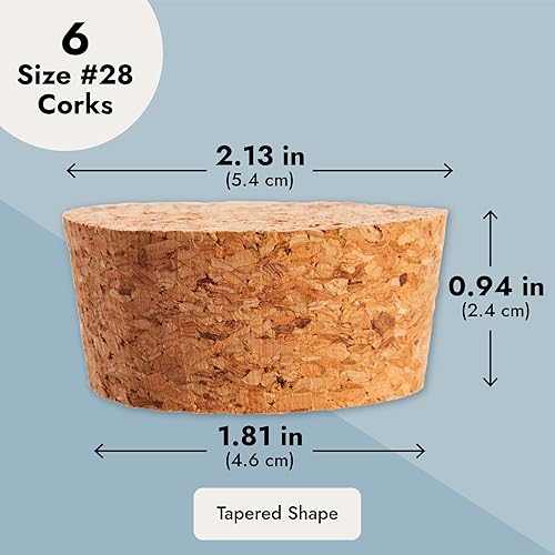 Miniatura 3 de Juvale Paquete de 6 tapones de corcho cónicos de tamaño 28 para botellas, tarros, proyectos de arte de bricolaje, manualidades, tapones para