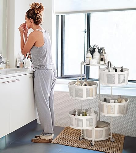 Miniatura 3 de LIBOOI Estante de almacenamiento giratorio de 5 niveles con estantes de metal, cesta de cocina, estantes de almacenamiento de alimentos, soporte de