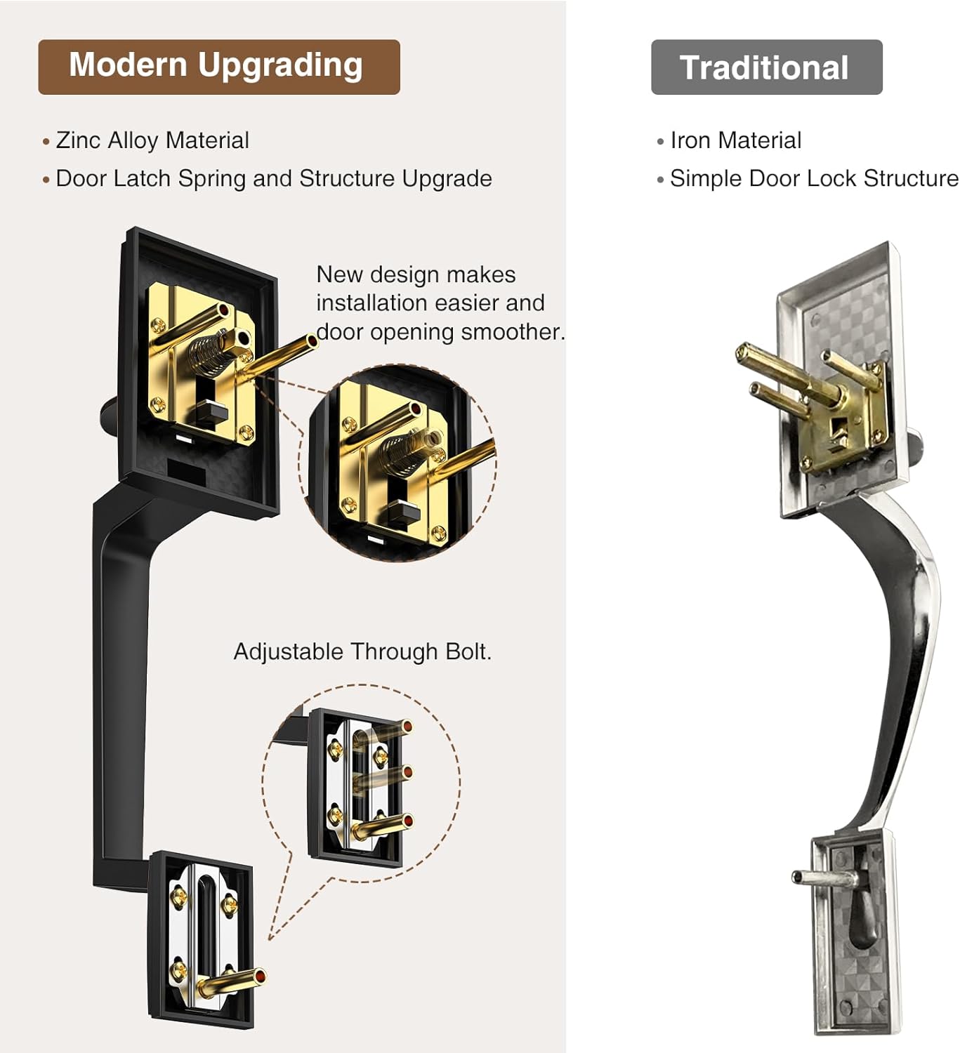Brightify Black Front Door Handle, Modern Exterior Door Handle with Passage Lever, Front Entry Door Handle No Lock, Reversible for Left & Right Hand Door, Lower Half Grip