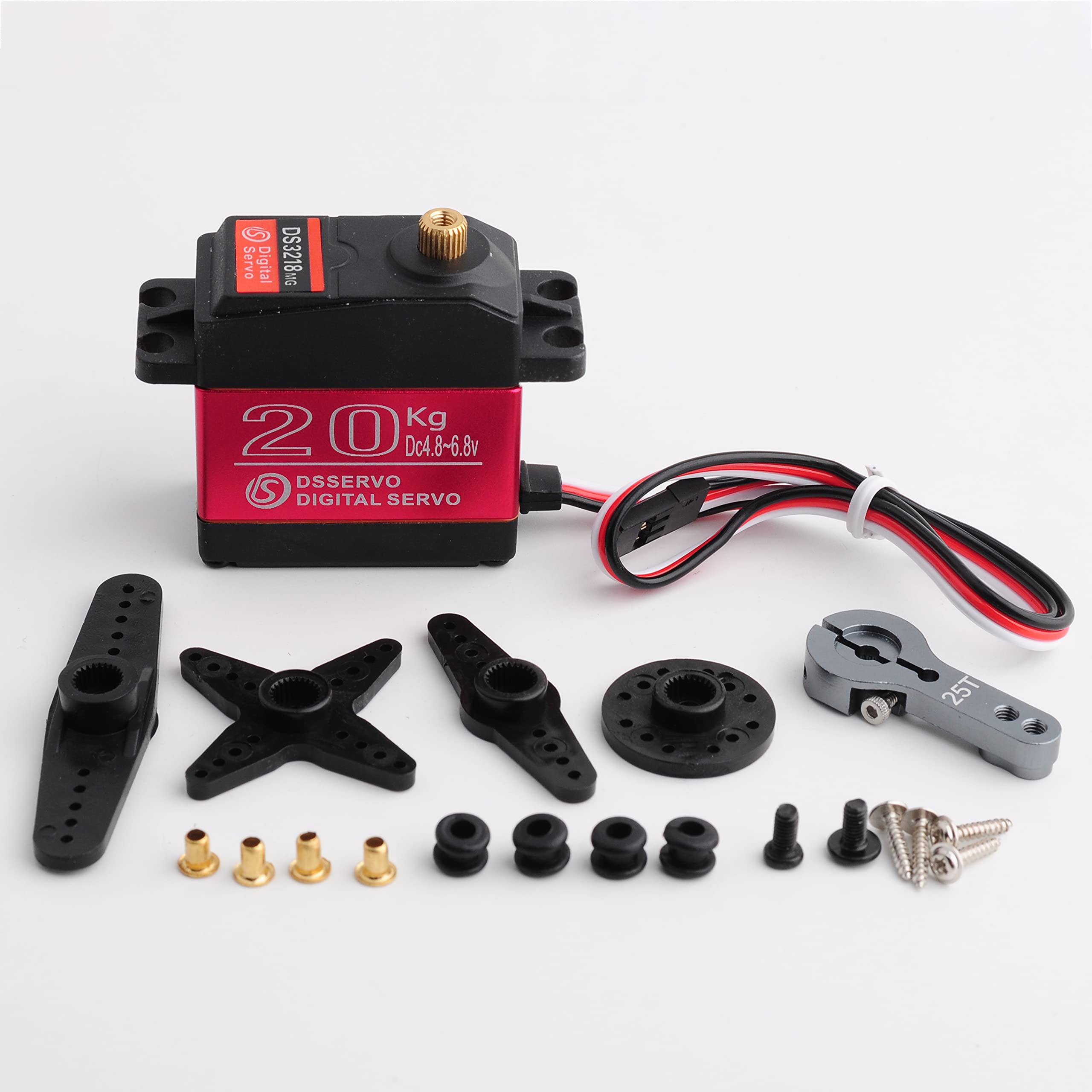 DS3218 Servo digitale con 25T Servo Braccio 20KG Metallo RC Giocattoli Resistente all'acqua 270 Gradi Confezione da 2