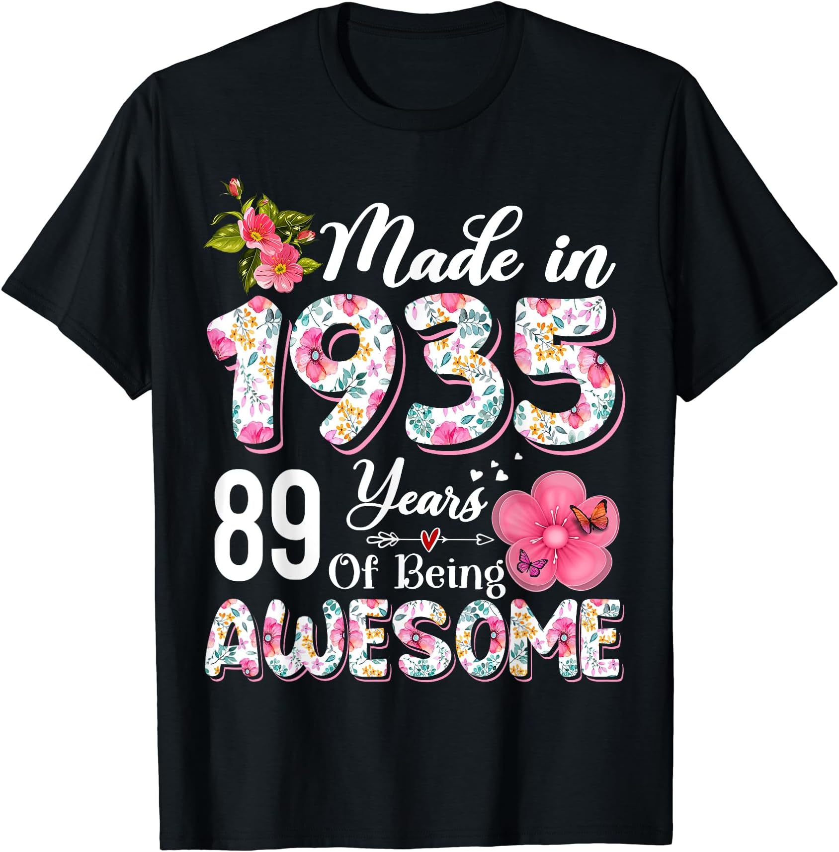 Made In 1935 Floral Vintage 89th birthday gifts for Women T-Shirt