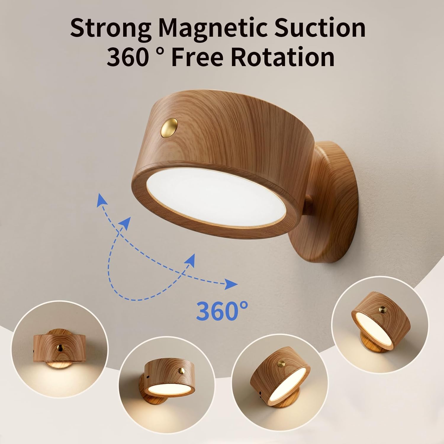 Horta USB Rechargeable Wall Light 2 Pack,360° Rotatable Magnetic Wall Light,Adjustable Wall Light with 3 Color Temperatures+Stepless Dimming with Remote Control Wall Sconce for Bedroom Bedside Hallway