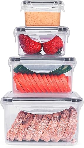 4 piezas Contenedores de almacenamiento de alimentos con tapas herméticas, sin BPA, 100% a prueba de fugas, recipientes para preparación de comidas