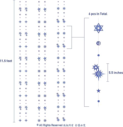 Miniatura 4 de Guirnalda de estrellas azules con purpurina para decoración de fiesta azul, pancarta estrellada, telón de fondo de galaxia, sol, luna, estrella