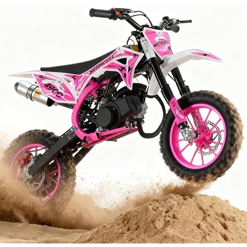 Kids Dirtbike Gas Pitbike, 2 Stroke Dirt Bike 50cc for Kids 10-14, Mini Dirt Bike Gas Powered Motorbike w/Dual Suspension & Dual Disc Brake
