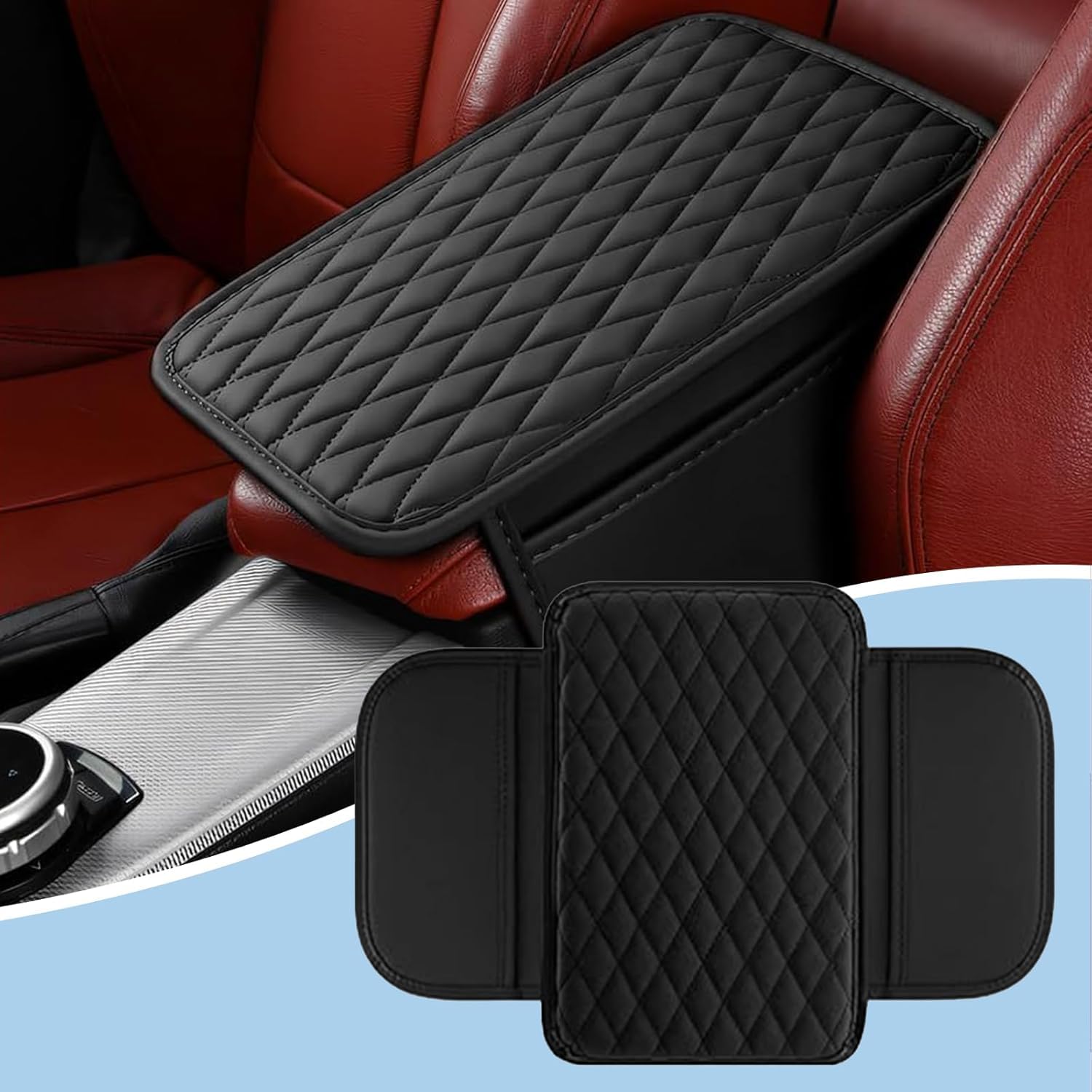 CHANGJIZUIMEI Car Armrest Pad for Nissan Juke F15 F16 2011-2023, Centre Console Cover Cushion Waterproof Leather Armrest Protector with Storage Pockets Internal Accessories